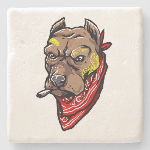 Posavasos De Piedra Gangster Dog Tattoos Red Bandana Stone Coaster