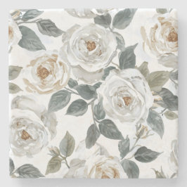 Posavasos De Piedra Garden Roses | White Watercolor Floral Vintage