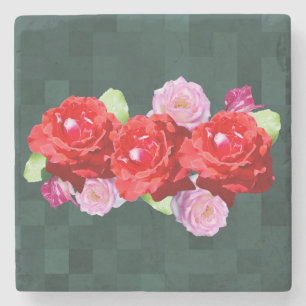 Posavasos De Piedra Garland Rosa Y Rosa Rojo
