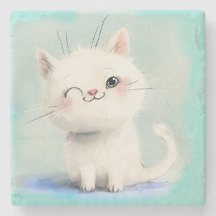 Posavasos De Piedra Gatito blanco lindo