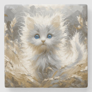 Posavasos De Piedra Gatito blanco preciado