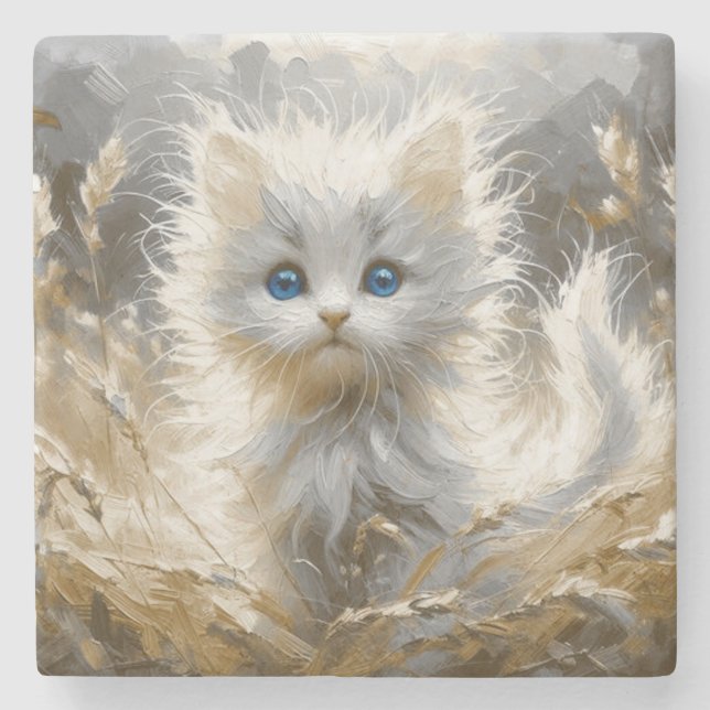 Posavasos De Piedra Gatito blanco preciado (Anverso)