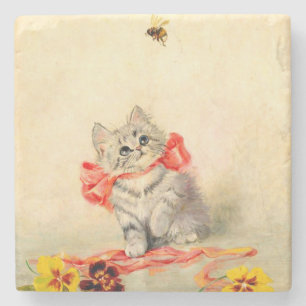 Posavasos De Piedra Gatito con cinta roja