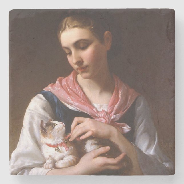 Posavasos De Piedra Gatito favorito (por Émile Munier) (Anverso)