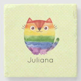 Posavasos De Piedra Gatito Orgulloso Acuarela Adorable
