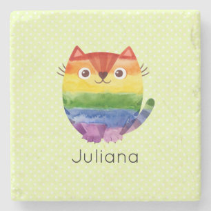 Posavasos De Piedra Gatito Orgulloso Acuarela Adorable 