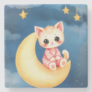 Posavasos De Piedra Gatito sentado en la Luna