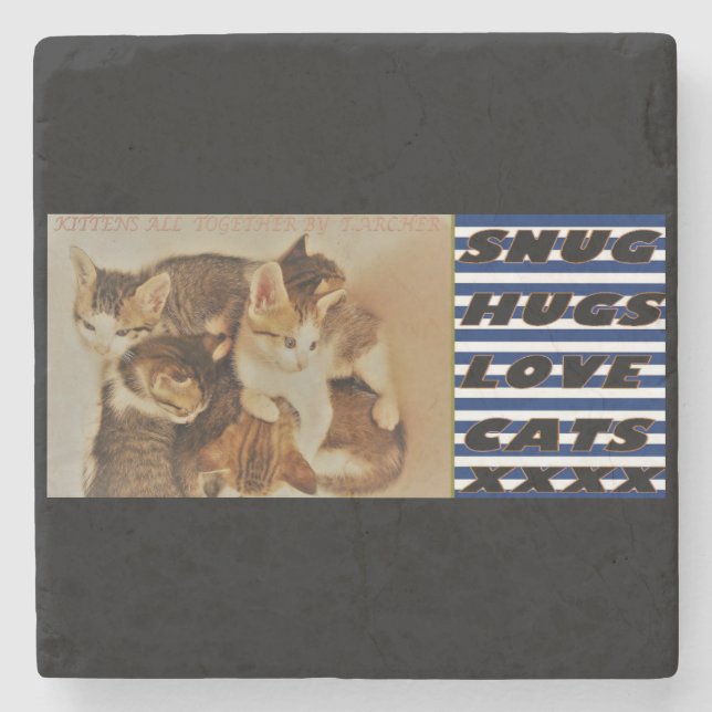 Posavasos De Piedra Gatitos en reposición de la imagen original (Anverso)