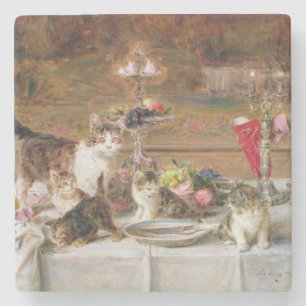 Posavasos De Piedra Gatitos en un banquete, siglo XIX