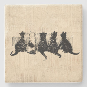 Posavasos De Piedra Gatitos ilustrados con fondo de guión de Tan