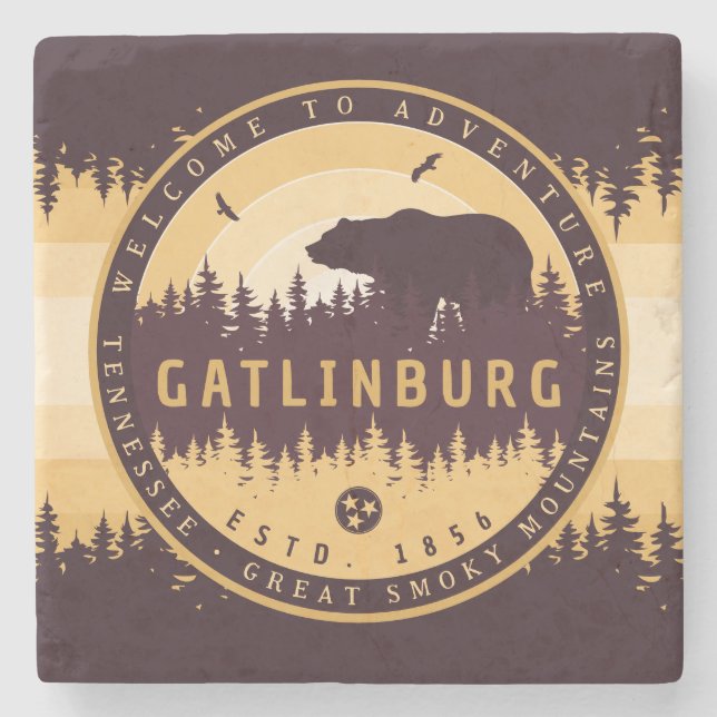 Posavasos De Piedra Gatlinburg Tennessee Bear Pine Trees Naturaleza (Anverso)