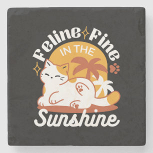 Posavasos De Piedra Gato Adorable relajante al sol - Mascota de verano