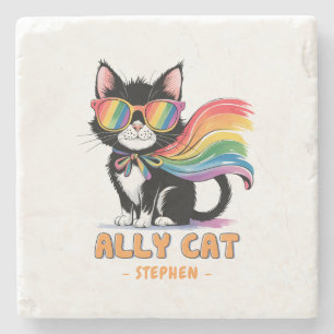 Posavasos De Piedra Gato Ally - Gato arcoiris Orgullo LGBTQ