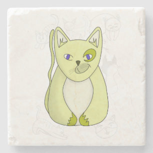 Posavasos De Piedra Gato amarillo con funda de Duvet de sonrisa travie