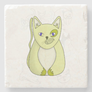 Posavasos De Piedra Gato amarillo con funda de Duvet de sonrisa travie