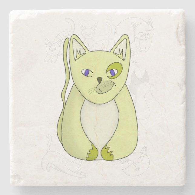 Posavasos De Piedra Gato amarillo con funda de Duvet de sonrisa travie (Anverso)
