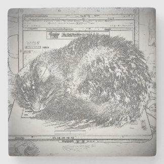 Posavasos De Piedra Gato ángel gruñón en una laptop