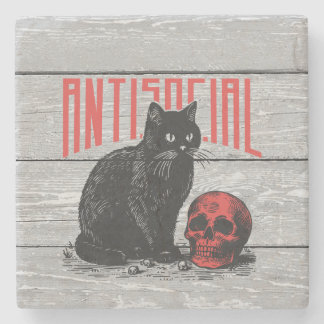 Posavasos De Piedra Gato antisocial y cráneo