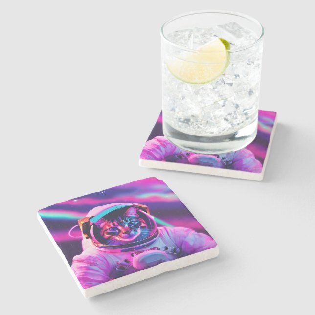 Posavasos De Piedra gato astronauta (Lateral)