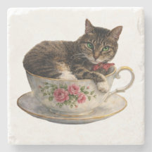 Gato atigrado en una taza de té