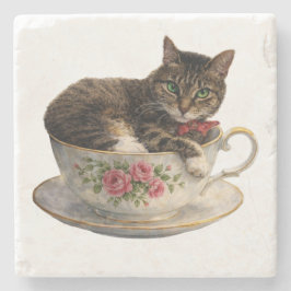 Posavasos De Piedra Gato atigrado en una taza de té
