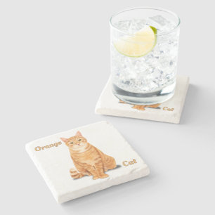 Posavasos De Piedra Gato Atigrado Naranja Jengibre Personalizado