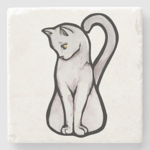 Posavasos De Piedra Gato blanco lindo