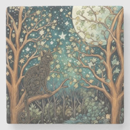Posavasos De Piedra Gato boho cielo nocturno estrellado bosque