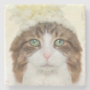Posavasos De Piedra Gato con el gorra de la flor