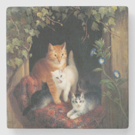 Posavasos De Piedra Gato con gatitos (Arte Animal)