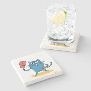 Posavasos De Piedra Gato con guantes de boxeo