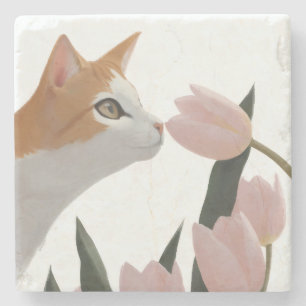 Posavasos De Piedra Gato Curioso Floral de Primavera