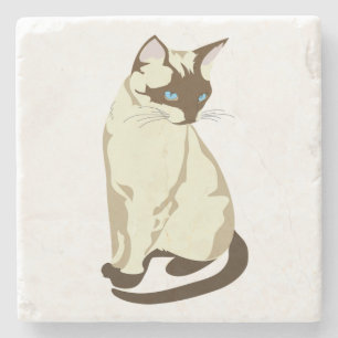 POSAVASOS DE PIEDRA GATO DE COLOR BEIGE Y MARRÓN CON OJOS AZULES