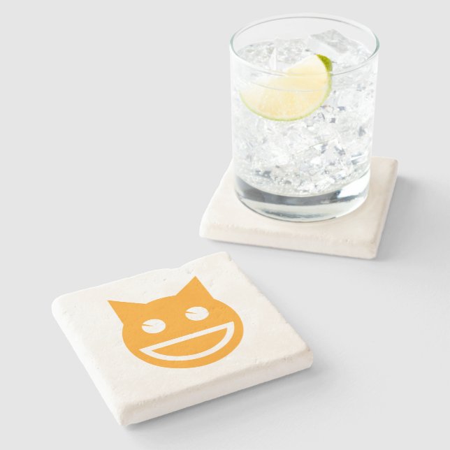Posavasos De Piedra Gato de Emoji sonriente (Lateral)