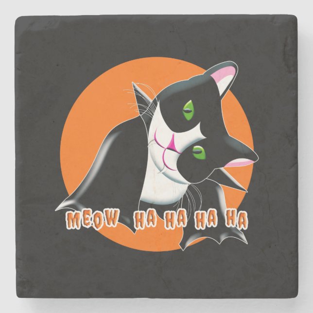 Posavasos De Piedra Gato de Halloween (Anverso)