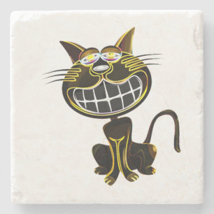 POSAVASOS DE PIEDRA GATO DE LAUGHING NEGRO Y AMARILLO BRILLANTE