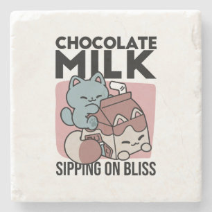 Posavasos De Piedra Gato de Leche Chocolate Kawaii – Bebida Acogedora 