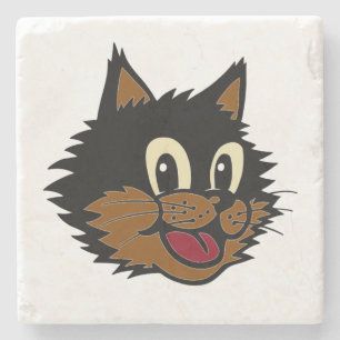POSAVASOS DE PIEDRA GATO DE SONRIENTE NEGRO Y MARRÓN NOCTURNO