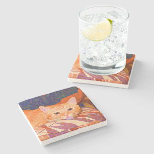 Posavasos De Piedra Gato de Tabby anaranjado brillante lindo divertido