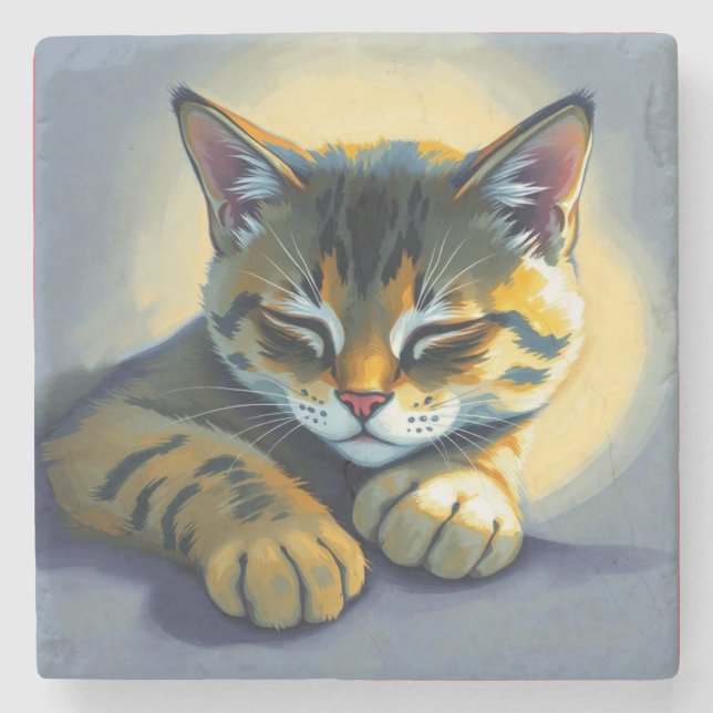 Posavasos De Piedra Gato durmiendo (Anverso)