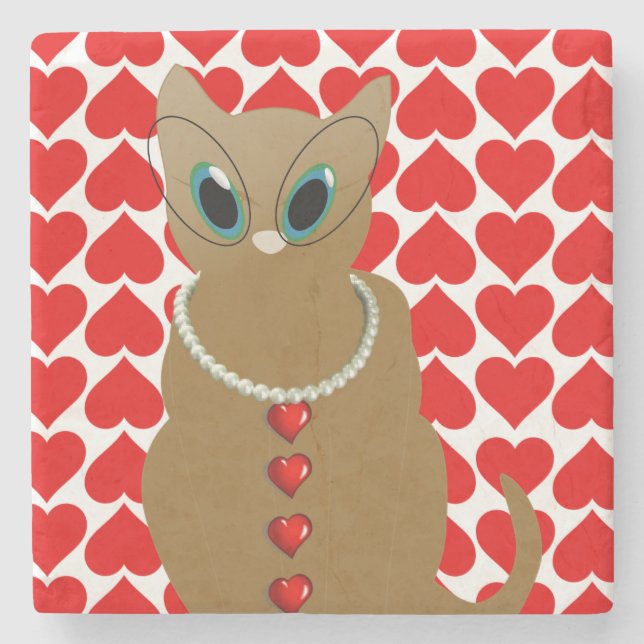 Posavasos De Piedra Gato El día de San Valentín de la escayola de pied (Anverso)