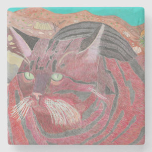 Posavasos De Piedra Gato En Stripey En La Pascua Del Árbol De Joshua