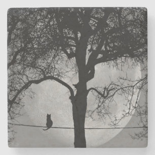 Posavasos De Piedra Gato en un cable Luna Llena