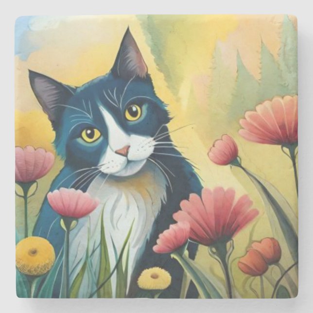 Posavasos De Piedra gato FLoral (Anverso)
