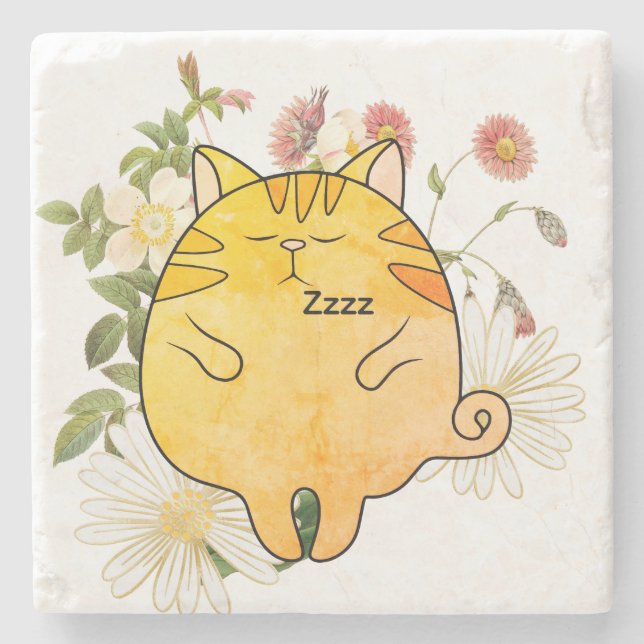 Posavasos De Piedra Gato Gingembre Soñoliento (Anverso)