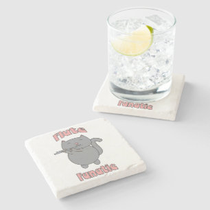 Posavasos De Piedra Gato Gris Fanático de la Flauta Divertido