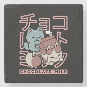Posavasos De Piedra Gato Kawaii con Leche de Chocolate – Arte Pop Japo