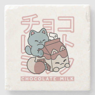 Posavasos De Piedra Gato Kawaii con Leche de Chocolate – Arte Pop Japo