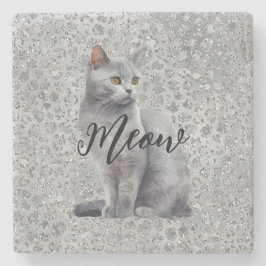 Posavasos De Piedra Gato Leopard Gray Meow Kitty