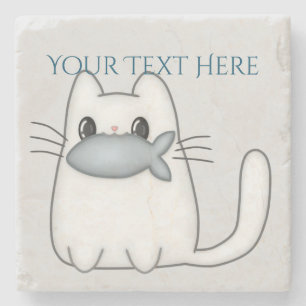 Posavasos De Piedra Gato lindo con pescado de premio